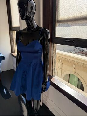 bebe Royal Blue Satin Dress with Spaghetti Straps